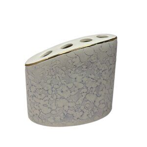 Vtg Ceramic Toothbrush Holder MCM Marble Pattern Gold Trim Hollywood Regency Mod